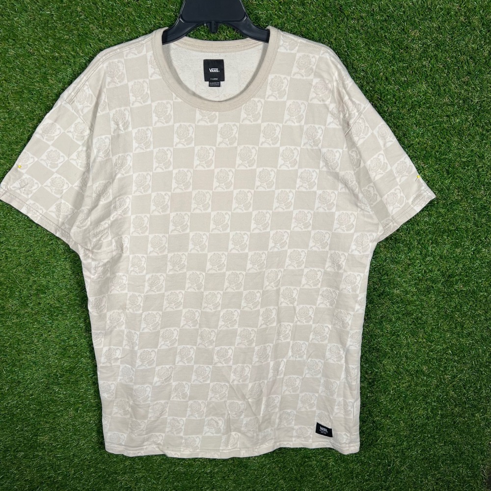 Vans Mens Classic Fit Checker Rose‎ Print T Shirt X Large Beige Short Sleeve